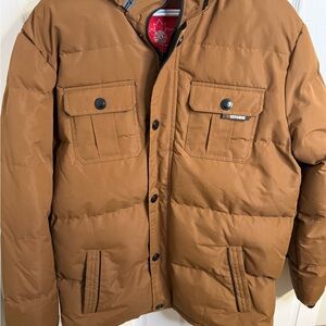 Men's Brown Oppenheimer Puffer Jacket with Chest Pockets - Outdoor Rescue